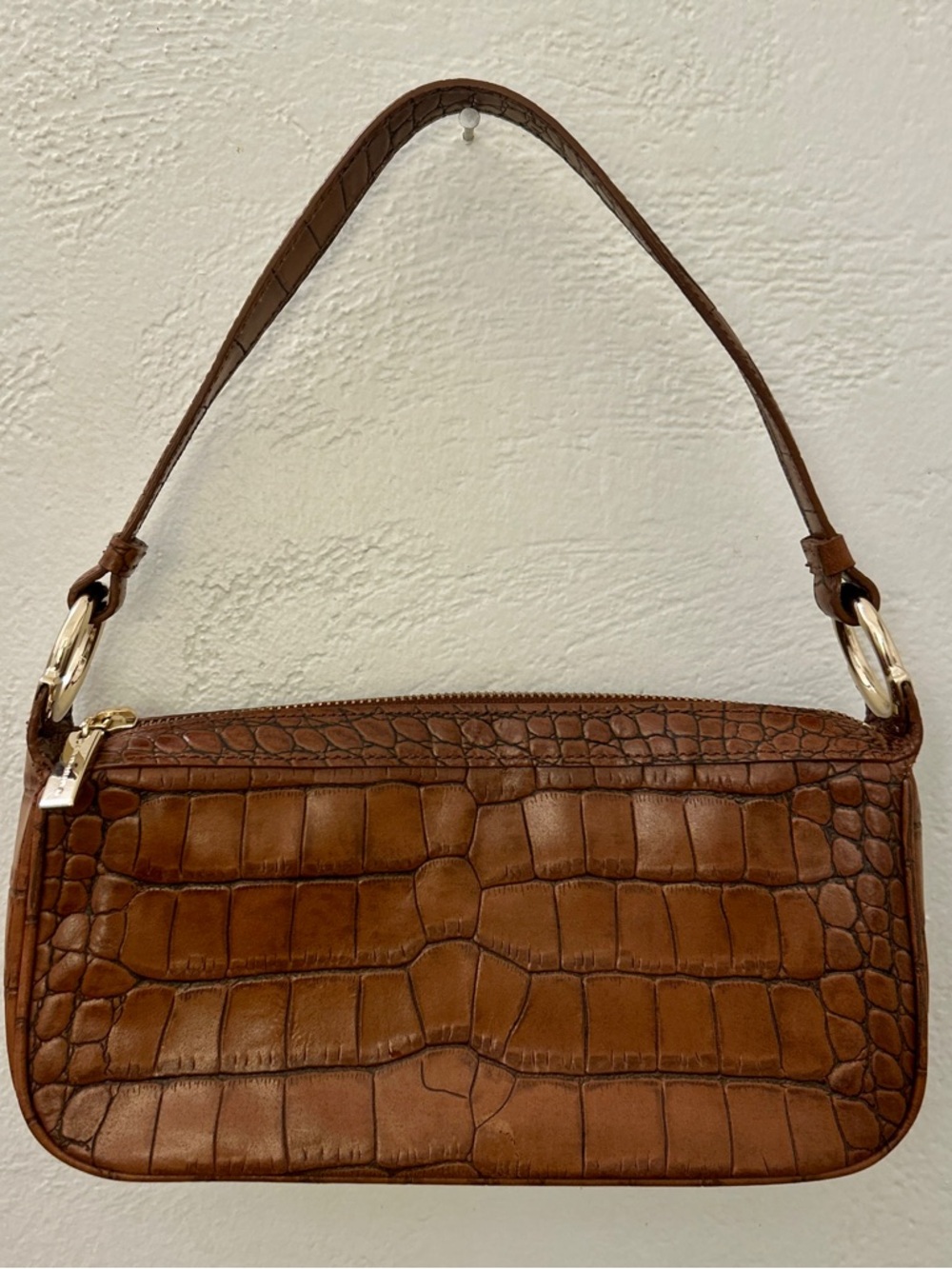 Brown Croc-Embossed Shoulder Bag - Women